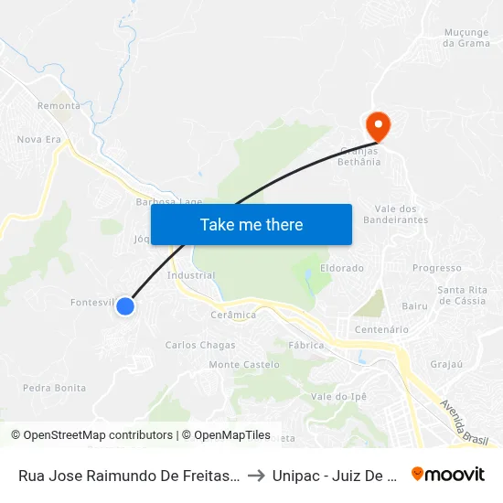 Rua Jose Raimundo De Freitas, 149 to Unipac - Juiz De Fora map