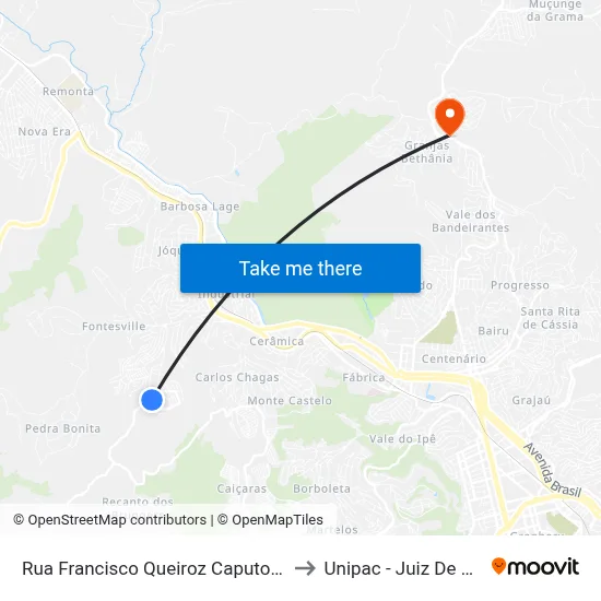 Rua Francisco Queiroz Caputo, 135 to Unipac - Juiz De Fora map