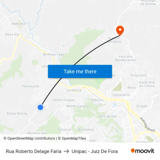 Rua Roberto Delage Faria to Unipac - Juiz De Fora map