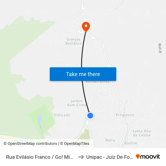 Rua Evilásio Franco / Go! Mídia to Unipac - Juiz De Fora map