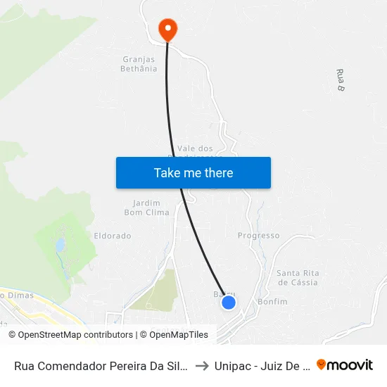 Rua Comendador Pereira Da Silva, 300 to Unipac - Juiz De Fora map