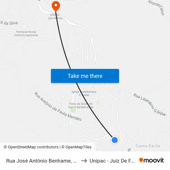 Rua José Antônio Benhame, 625 to Unipac - Juiz De Fora map