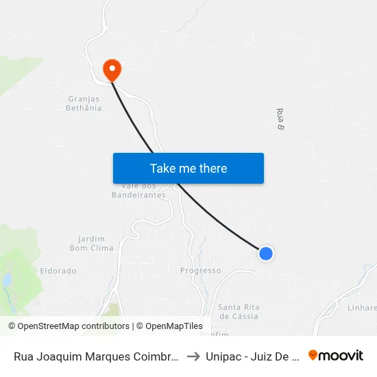 Rua Joaquim Marques Coimbra, 380 to Unipac - Juiz De Fora map