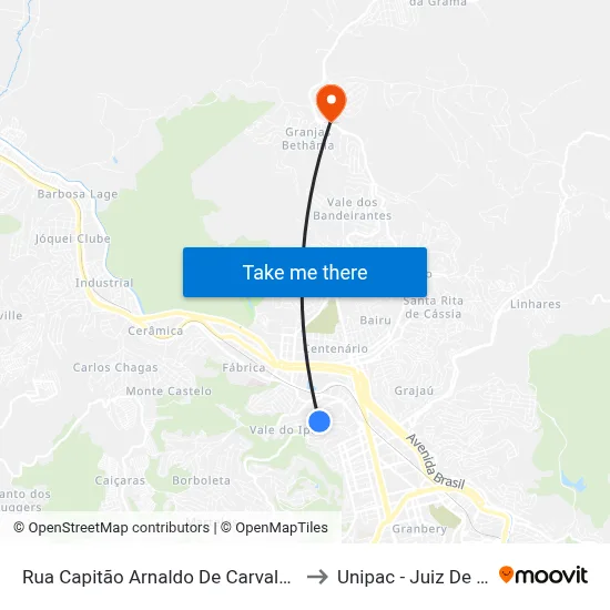 Rua Capitão Arnaldo De Carvalho, 503 to Unipac - Juiz De Fora map