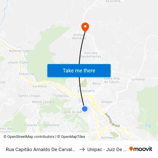 Rua Capitão Arnaldo De Carvalho, 277 to Unipac - Juiz De Fora map