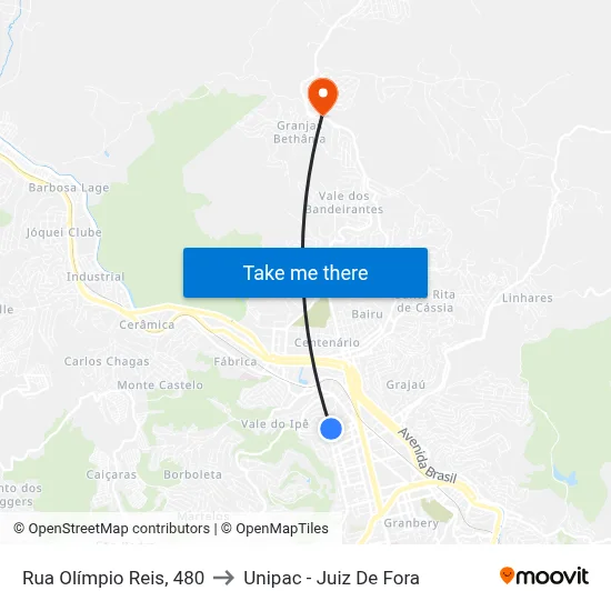 Rua Olímpio Reis, 480 to Unipac - Juiz De Fora map