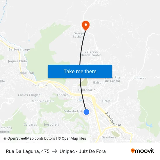 Rua Da Laguna, 475 to Unipac - Juiz De Fora map