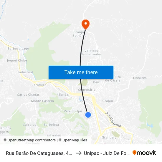 Rua Barão De Cataguases, 420 to Unipac - Juiz De Fora map