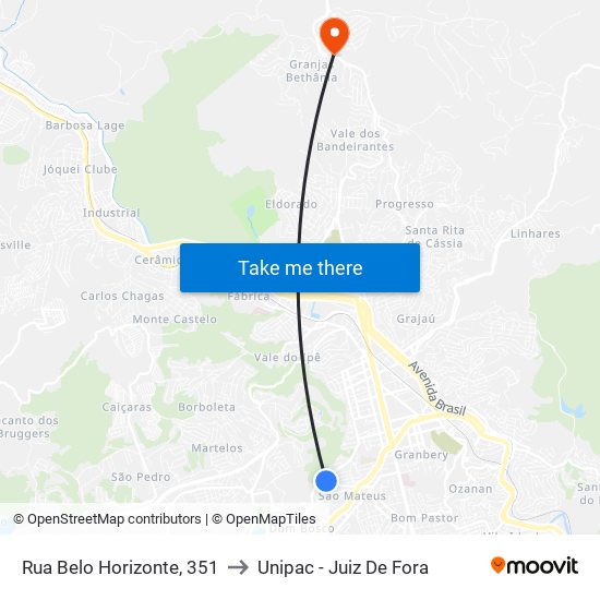 Rua Belo Horizonte, 351 to Unipac - Juiz De Fora map
