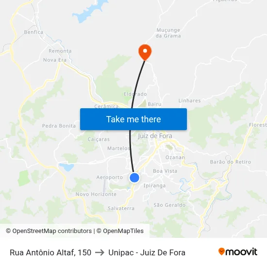 Rua Antônio Altaf, 150 to Unipac - Juiz De Fora map