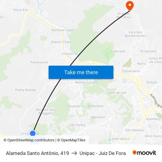 Alameda Santo Antônio, 419 to Unipac - Juiz De Fora map