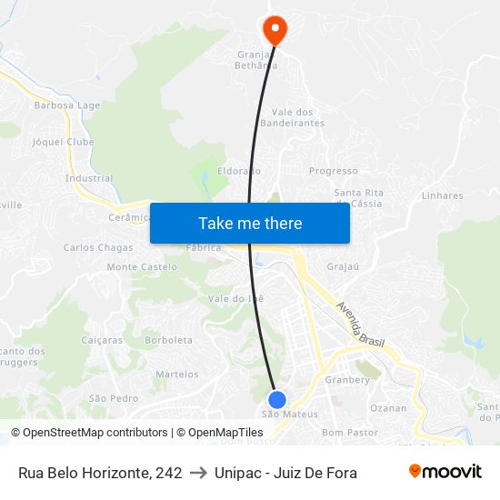 Rua Belo Horizonte, 242 to Unipac - Juiz De Fora map
