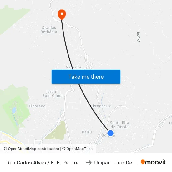 Rua Carlos Alves / E. E. Pe. Frederico to Unipac - Juiz De Fora map