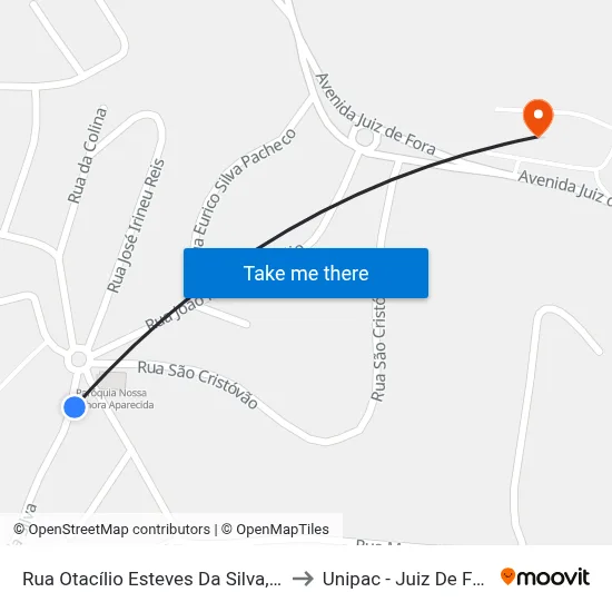 Rua Otacílio Esteves Da Silva, 21 to Unipac - Juiz De Fora map