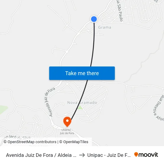 Avenida Juiz De Fora / Aldeia Sos to Unipac - Juiz De Fora map