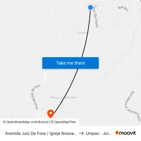 Avenida Juiz De Fora / Igreja Nossa Senhora Das Dores to Unipac - Juiz De Fora map