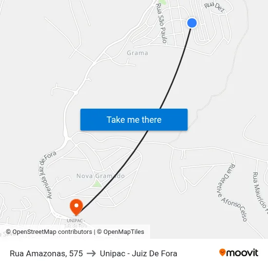 Rua Amazonas, 575 to Unipac - Juiz De Fora map
