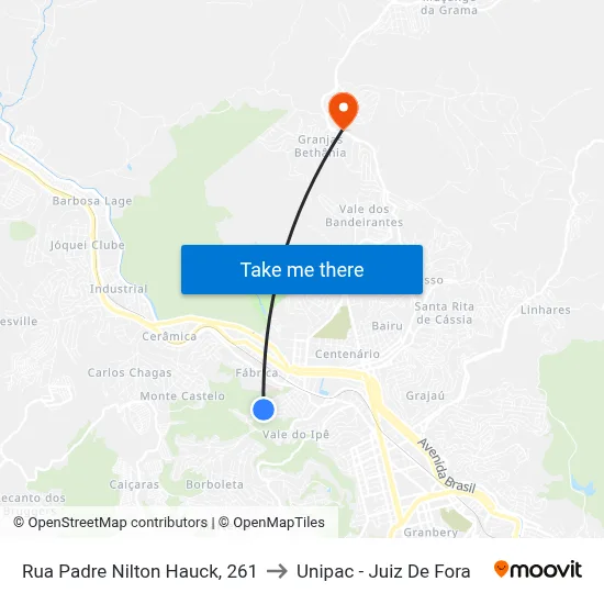 Rua Padre Nilton Hauck, 261 to Unipac - Juiz De Fora map