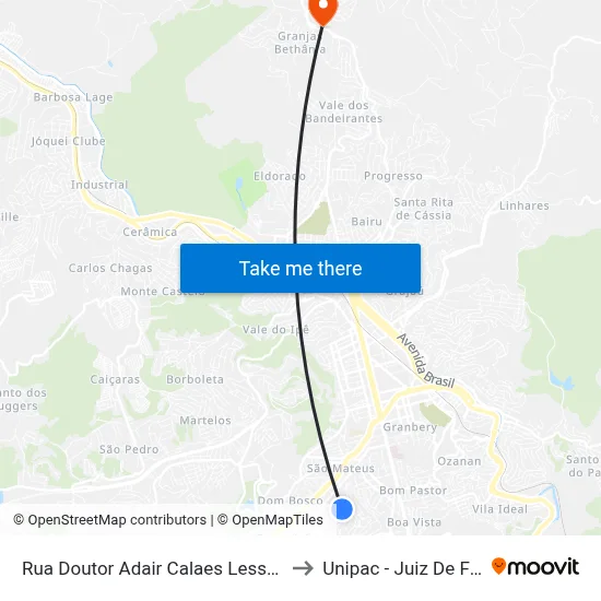 Rua Doutor Adair Calaes Lessa, 13 to Unipac - Juiz De Fora map