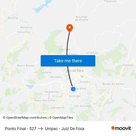 Ponto Final - 527 to Unipac - Juiz De Fora map