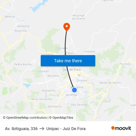 Av. Ibitiguaia, 336 to Unipac - Juiz De Fora map