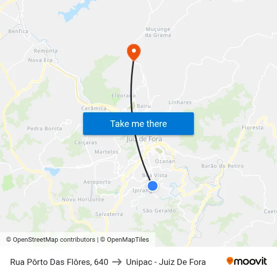 Rua Pôrto Das Flôres, 640 to Unipac - Juiz De Fora map