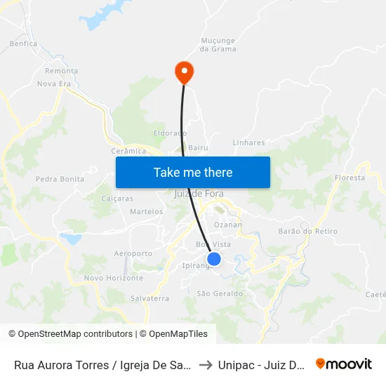 Rua Aurora Torres / Igreja De Santa Luzia to Unipac - Juiz De Fora map