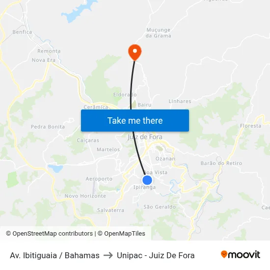 Av. Ibitiguaia / Bahamas to Unipac - Juiz De Fora map