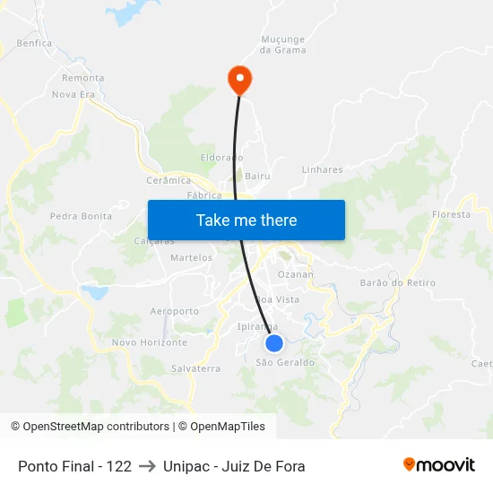 Ponto Final - 122 to Unipac - Juiz De Fora map