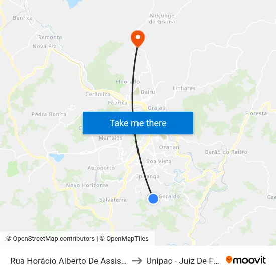 Rua Horácio Alberto De Assis, 16 to Unipac - Juiz De Fora map