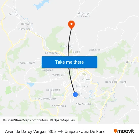 Avenida Darcy Vargas, 305 to Unipac - Juiz De Fora map