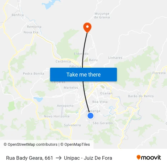 Rua Bady Geara, 661 to Unipac - Juiz De Fora map