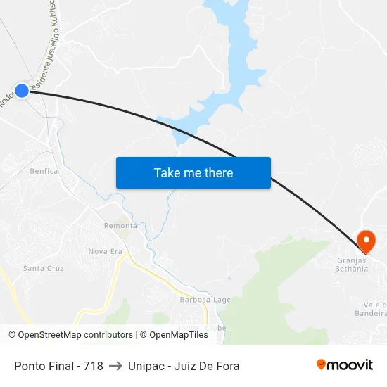 Ponto Final - 718 to Unipac - Juiz De Fora map