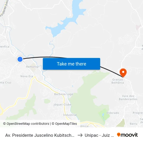Av. Presidente Juscelino Kubitschek / Santa Cruz to Unipac - Juiz De Fora map