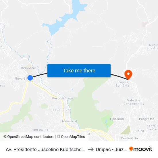 Av. Presidente Juscelino Kubitschek / Trevo Da Br-267 to Unipac - Juiz De Fora map