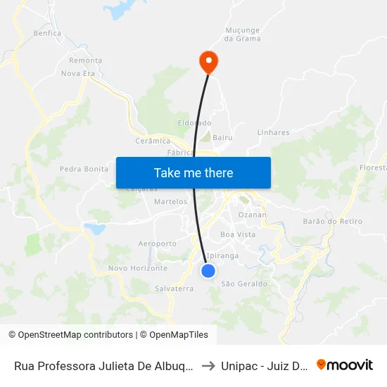 Rua Professora Julieta De Albuquerque, 75 to Unipac - Juiz De Fora map