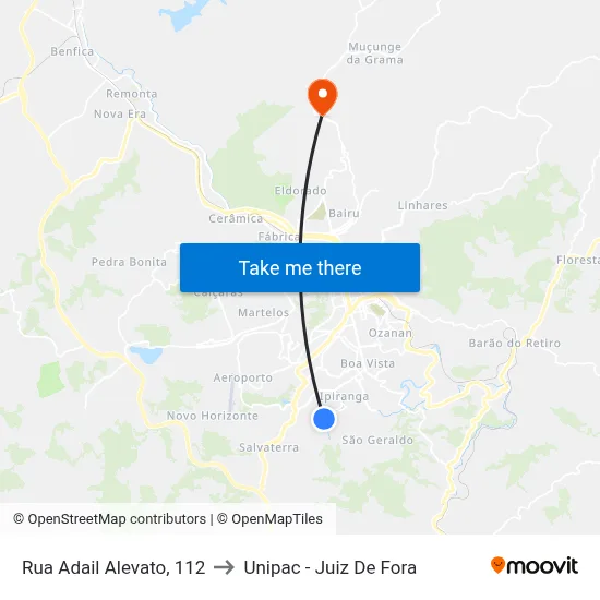 Rua Adail Alevato, 112 to Unipac - Juiz De Fora map
