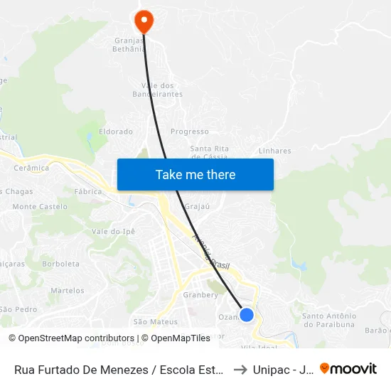 Rua Furtado De Menezes / Escola Estadual Maria Ilydia Resende Andrade to Unipac - Juiz De Fora map