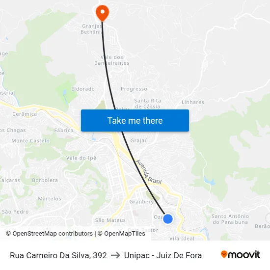 Rua Carneiro Da Silva, 392 to Unipac - Juiz De Fora map