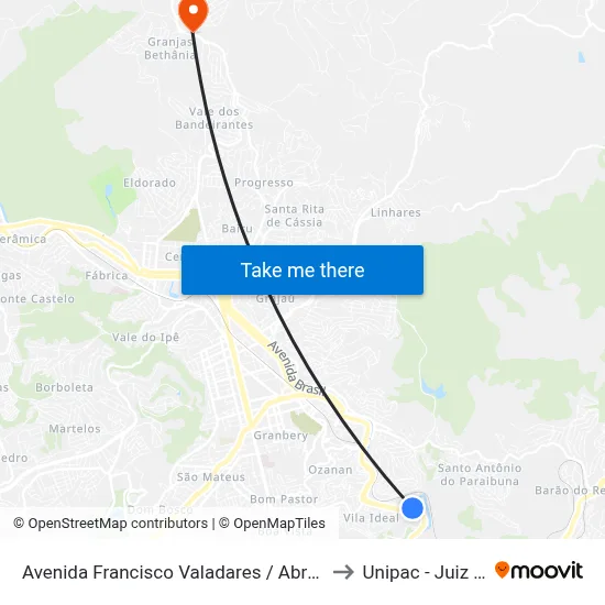 Avenida Francisco Valadares / Abrigo Santa Helena to Unipac - Juiz De Fora map