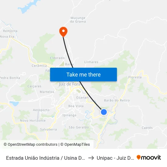Estrada União Indústria / Usina De Marmelos to Unipac - Juiz De Fora map