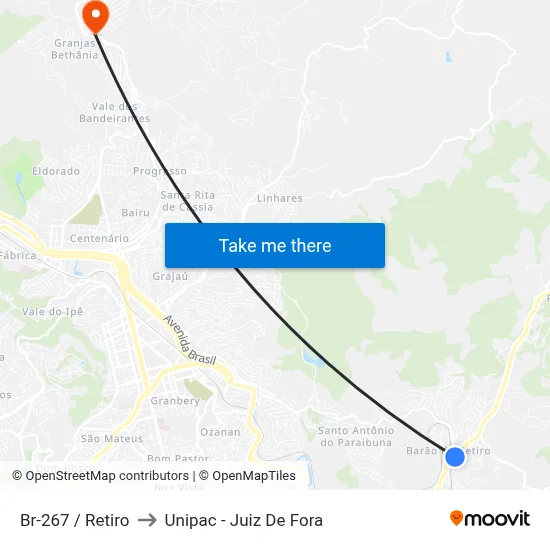 Br-267 / Retiro to Unipac - Juiz De Fora map