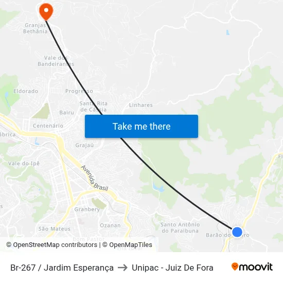 Br-267 / Jardim Esperança to Unipac - Juiz De Fora map