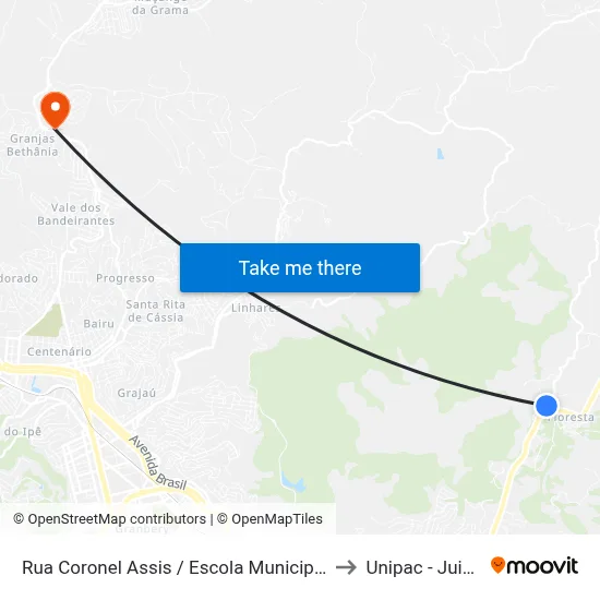 Rua Coronel Assis / Escola Municipal Carolina De Assis to Unipac - Juiz De Fora map