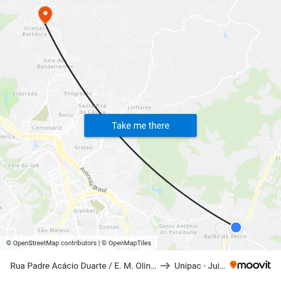 Rua Padre Acácio Duarte /  E. M. Olinda De Paula Magalhães to Unipac - Juiz De Fora map