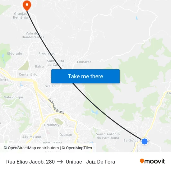 Rua Elias Jacob, 280 to Unipac - Juiz De Fora map