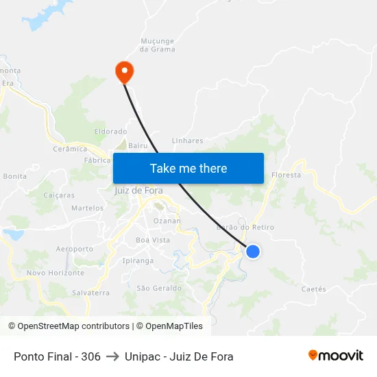 Ponto Final - 306 to Unipac - Juiz De Fora map