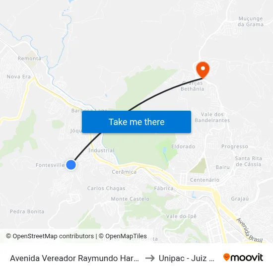 Avenida Vereador Raymundo Hargreaves, 110 to Unipac - Juiz De Fora map
