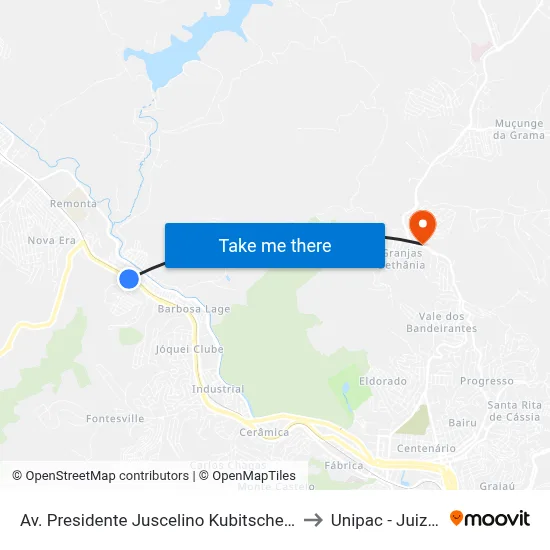 Av. Presidente Juscelino Kubitschek / Cidade Do Sol to Unipac - Juiz De Fora map