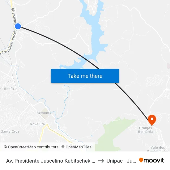 Av. Presidente Juscelino Kubitschek / Ubs - Barreira Do Triunfo to Unipac - Juiz De Fora map